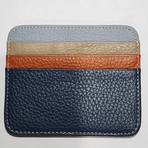 Credit Card‎ ID Wallet Leather 7 Pocket Thin Case Multicolor Blue Orange Tan - Picture 3 of 5